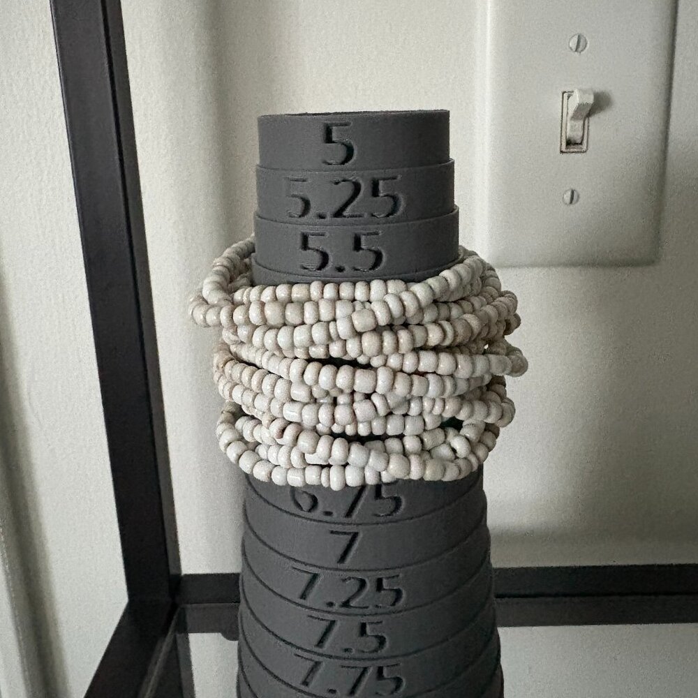 Multi Strand Natural Color Glass Bead Stretch Bracelet with Wide Wooden Clasp